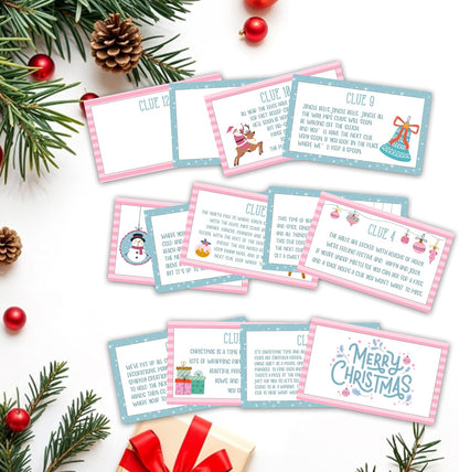 Christmas Treasure Hunt Clue Game, Winter Xmas Scavenger Games for Adults, Merry Christmas Party Activities, Santa Holiday Xmas Party Supplies (12 Cards with 12 Colorful Envelopes) -03