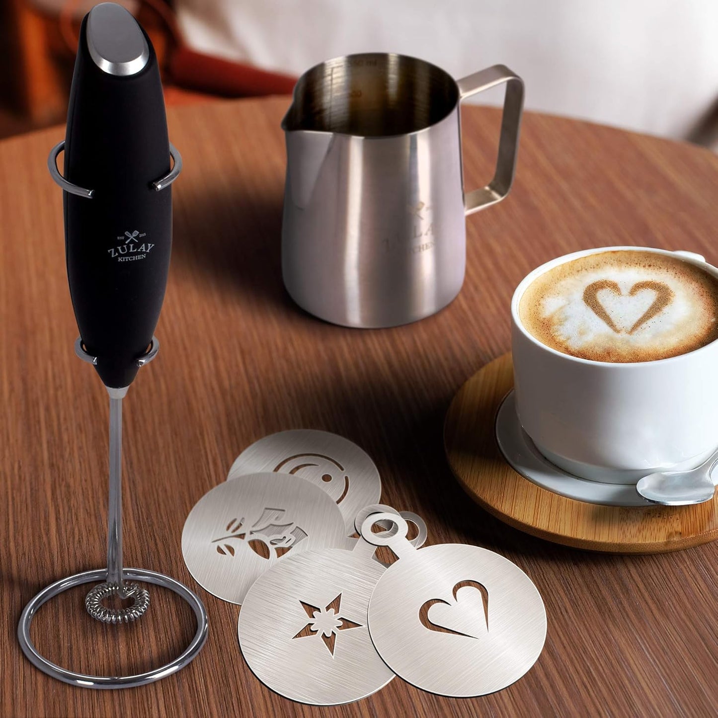 Zulay Kitchen Powerful Milk Frother AA Batteries Included – Ultra Fast Handheld Drink Mixer with Stainless Steel Whisk Stirrer for Coffee, Protein, Matcha & More, Frother Wand Electric Frothmate Black - Colors E