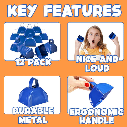 Metal Cowbell - 12 Pack, 3 Inch Red Cow Bells for Sporting Events, Cheering, Spirit, Loud Cow Bell Ideal Hand Percussion Cowbells Noise Makers for Sporting Events, Football Games, and Celebrations