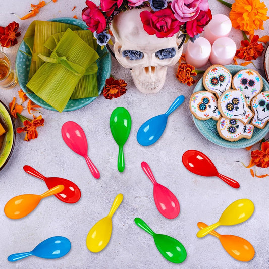 24pcs Mini Maracas for Kids Mexican Fiesta Party Favors Plastic Maraca Shakers Noisemaker for Cinco de Mayo Day of the Dead Fiesta Mexican Themed Birthday Valentine's Day Party Supplies Boys Girls