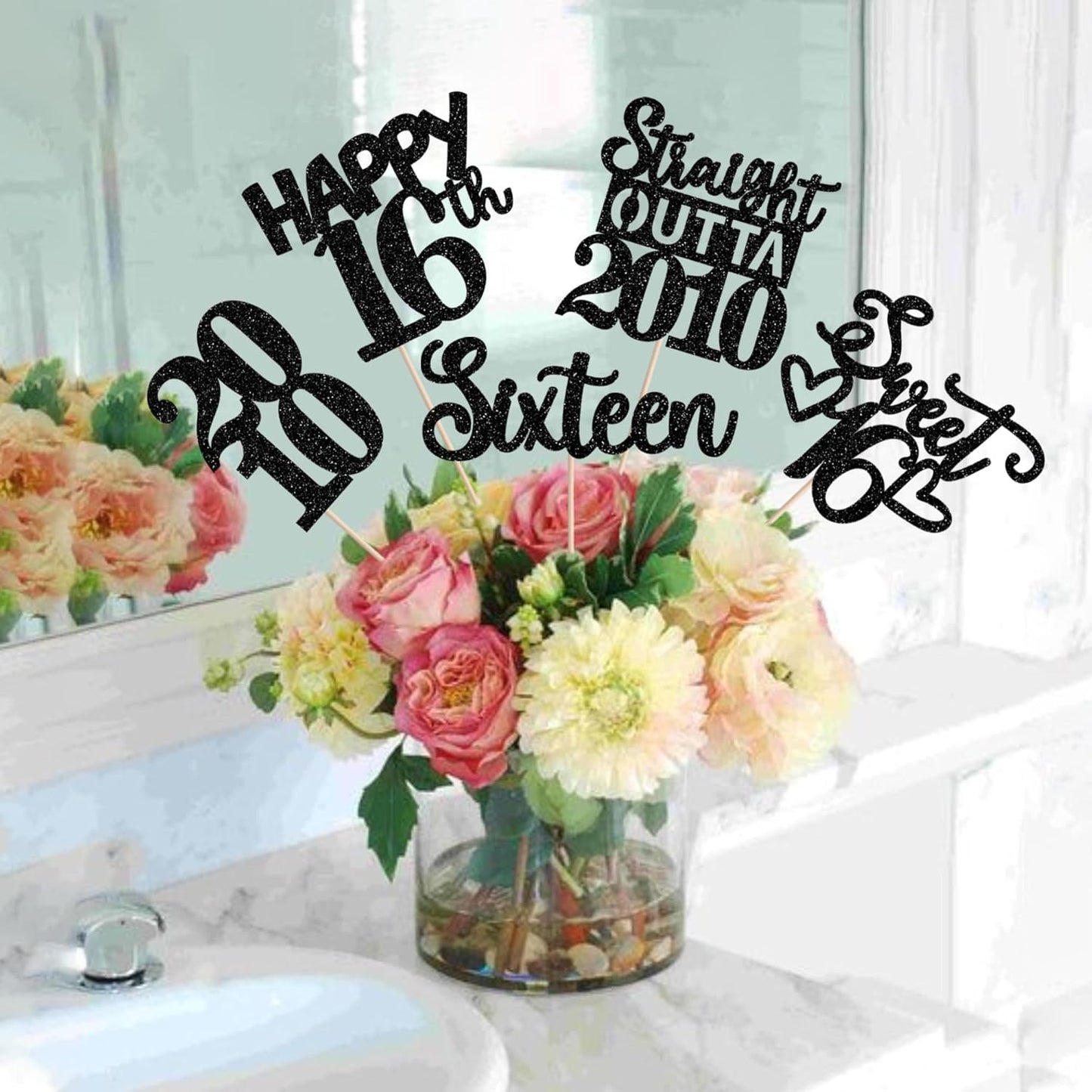 15 PCS 50th Birthday Centerpiece Sticks Fifty Happy 50th Straight Outta 1976 Table Flower Centerpieces Sticks Cheers to 50 Floral Decorations for 50th Birthday Party Centerpieces Supplies Black