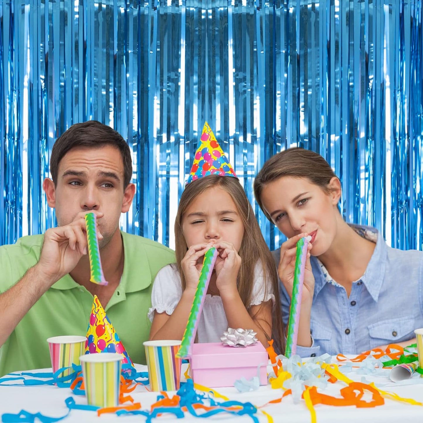 2 Pack 3.2ft x 8.2ft Silver Metallic Tinsel Foil Fringe Curtains, Door Streamer Photo Booth Backdrop for Birthday Graduation Engagement Bridal Shower Bachelorette Baby Shower Party Decorations