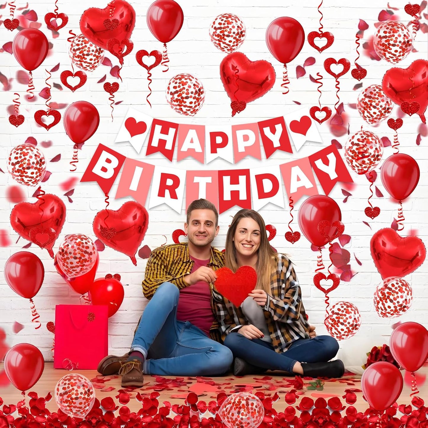 Fecedy Happy Birthday Banner With Colorful Paper Flag Bunting Paper Circle Confetti Garland Swirl Streamers Honeycomb ball for Birthday Party Decorations