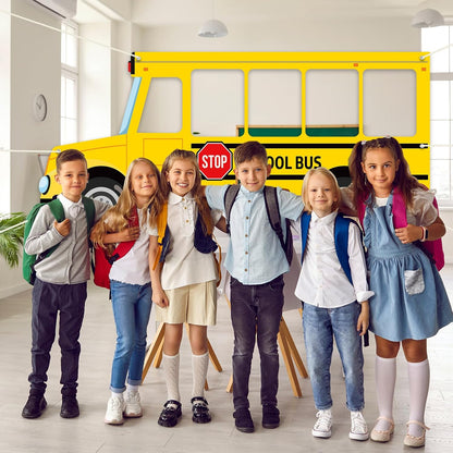 School Bus Photo Prop Selfie Frame Back to School Backdrop Party Decoration First Day of School Photo Booth Welcome Party Banner Supplies for Students Teacher Birthday Yellow Bus Party Sign