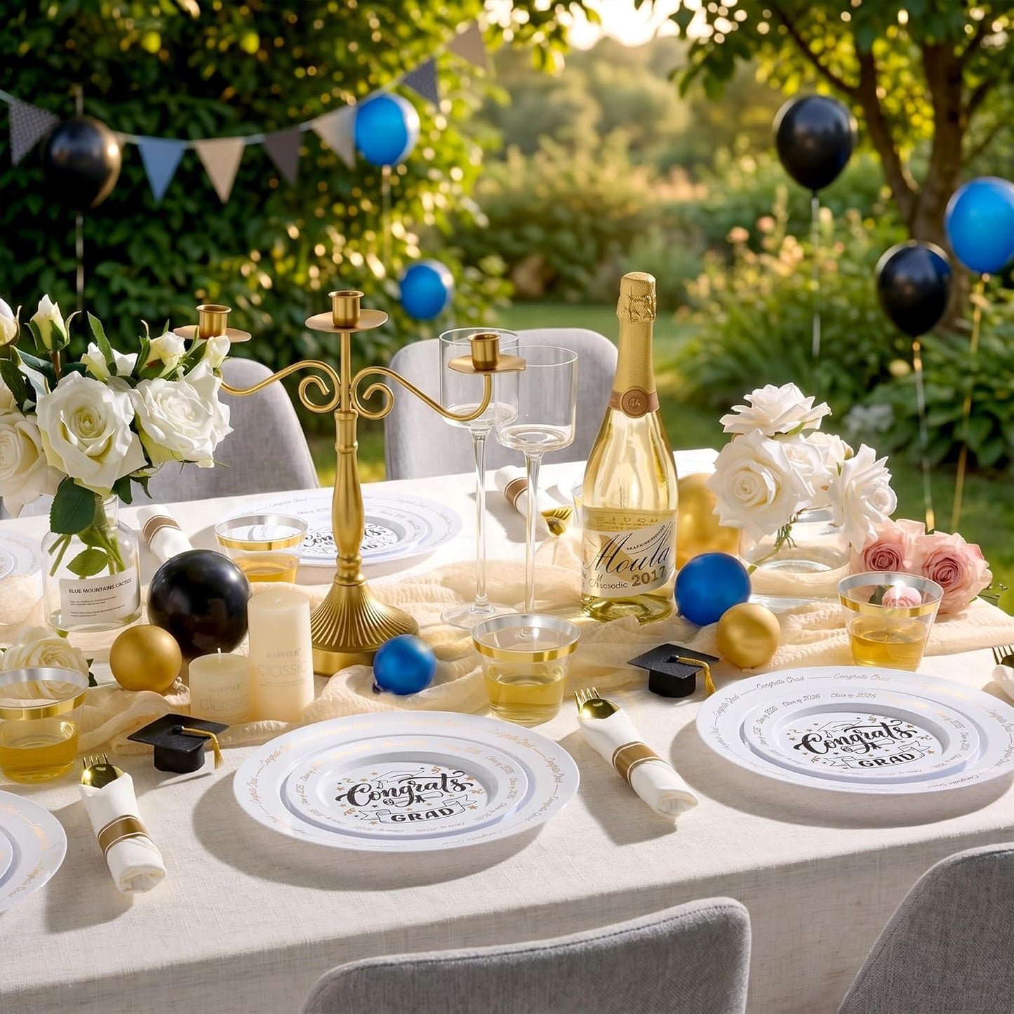 Goodluck 350 Piece Silver Plastic Dinnerware Set for 50 Guests, Fancy Disposable Plates for Party, Include: 50 Dinner Plates, 50 Dessert Plates, 50 Pre Rolled Napkins with Silver Silverware, 50 Cups