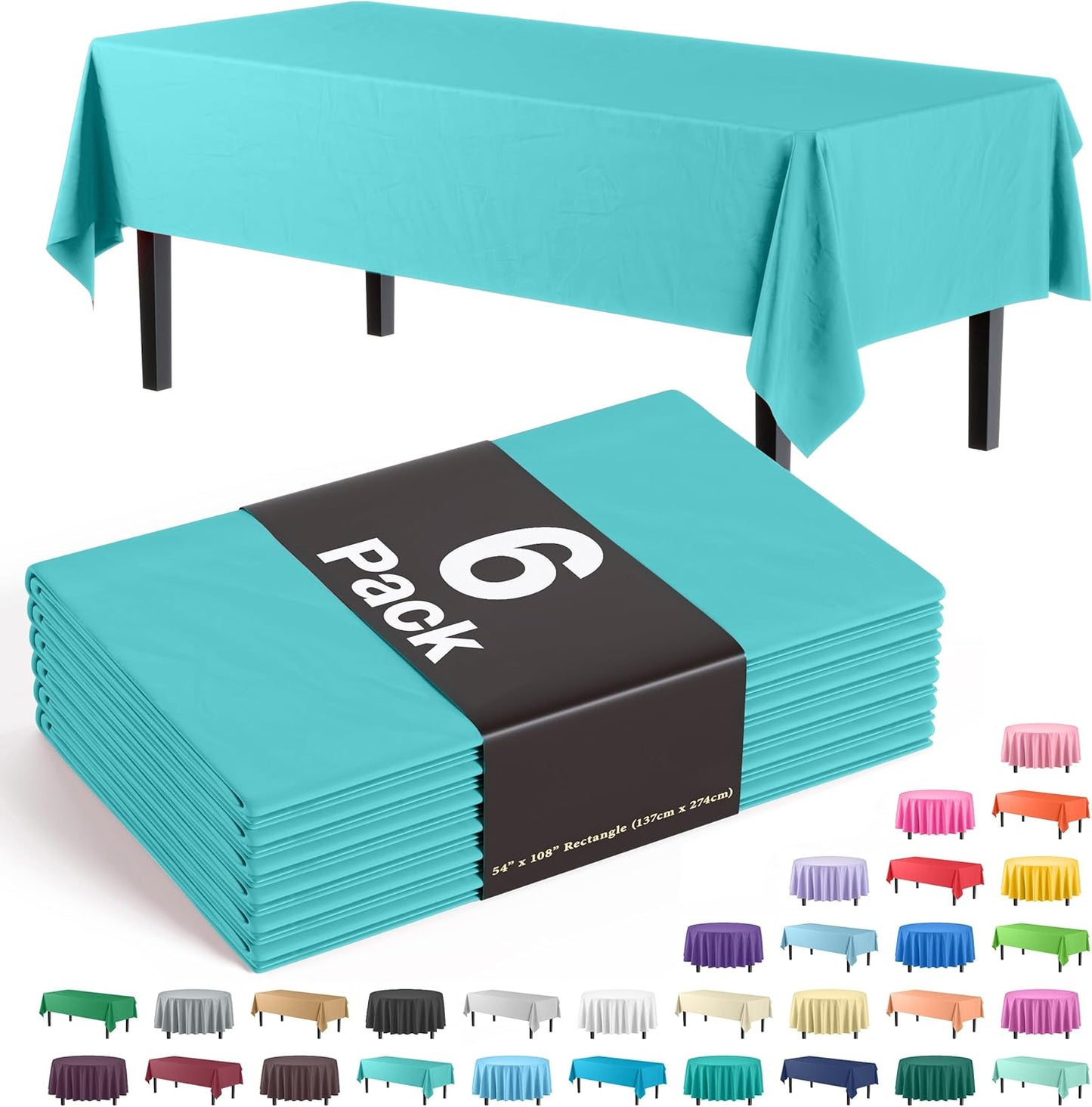 Exquisite Party Solids 6-Pack Premium Plastic Tablecloth 54in. x 108in. Rectangle Plastic Table Cover - Navy