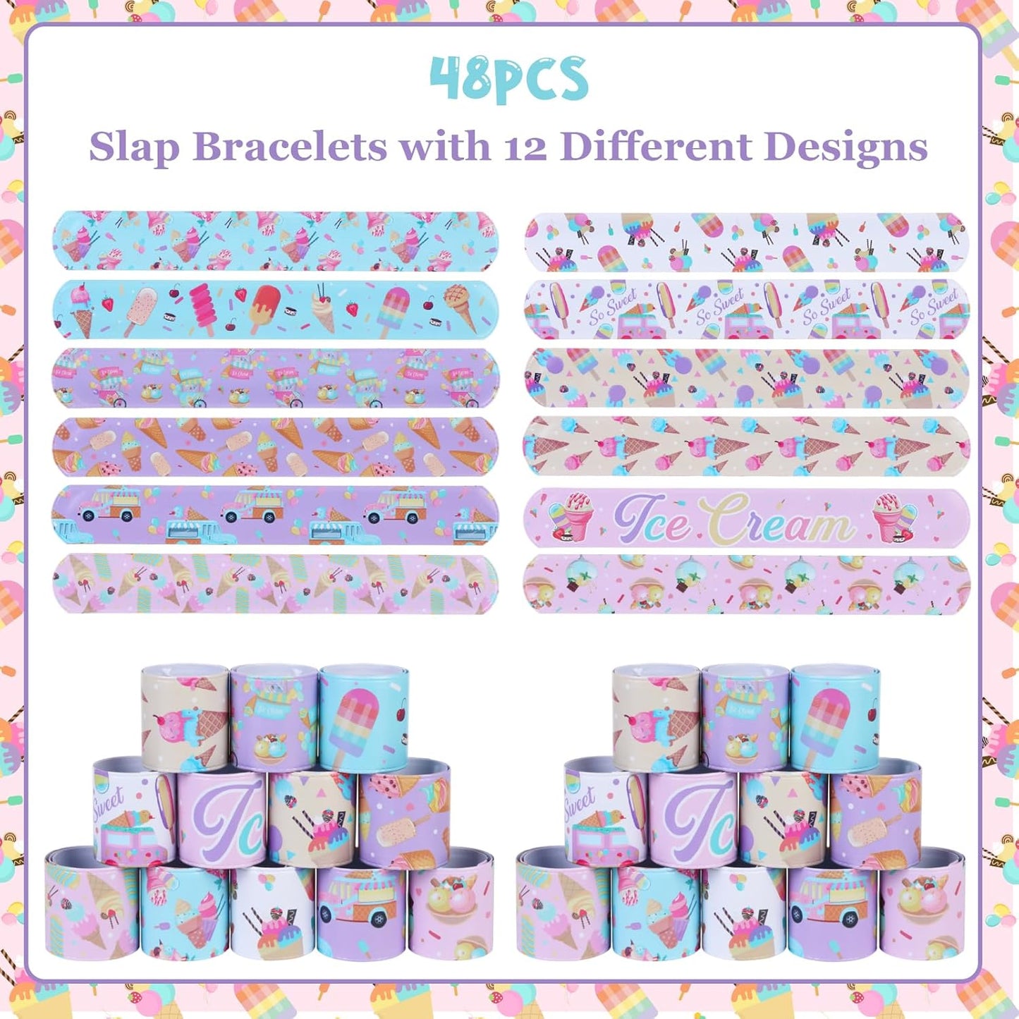 Serencatcher 48pcs Slap Bracelets Party Favors for Birthday Baby Shower Party Supplies Gifts