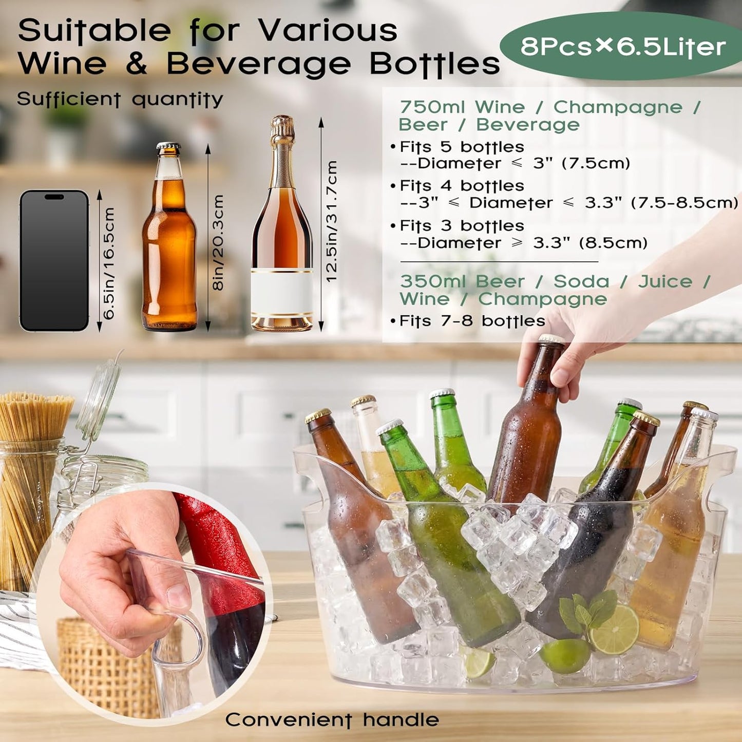 10 Pack 6.5l Ice Bucket for Party, Clear Plastic Champagne Cooler with Ice Scoop & Metal Bottle Opener, Large Portable Drink Beverage Tub for Beer & Mimosa Bar Supplies