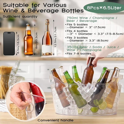 10 Pack 6.5l Ice Bucket for Party, Clear Plastic Champagne Cooler with Ice Scoop & Metal Bottle Opener, Large Portable Drink Beverage Tub for Beer & Mimosa Bar Supplies
