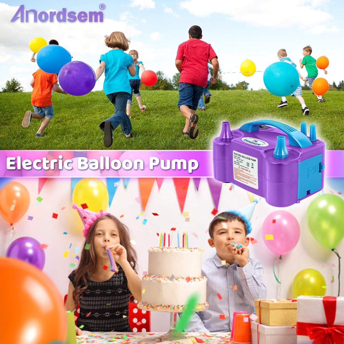 Anordsem Electric Balloon Air Pump: Polypropylene Plastic Case with Dual Nozzle - Quick Inflating for All Balloons at Home - Blower Machine Knotter/Ribbon for Parents Party DIY Decoration