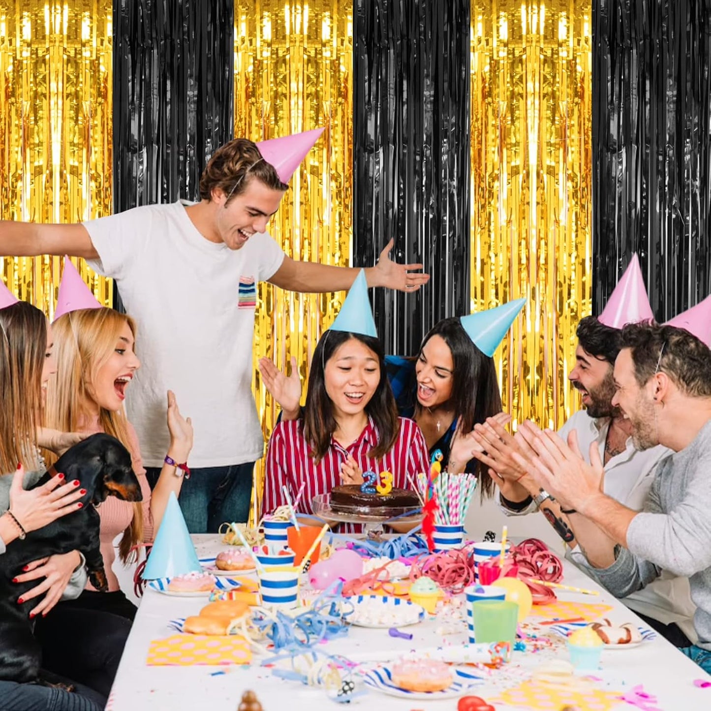 2 Pack 3.2ft x 8.2ft Silver Metallic Tinsel Foil Fringe Curtains, Door Streamer Photo Booth Backdrop for Birthday Graduation Engagement Bridal Shower Bachelorette Baby Shower Party Decorations