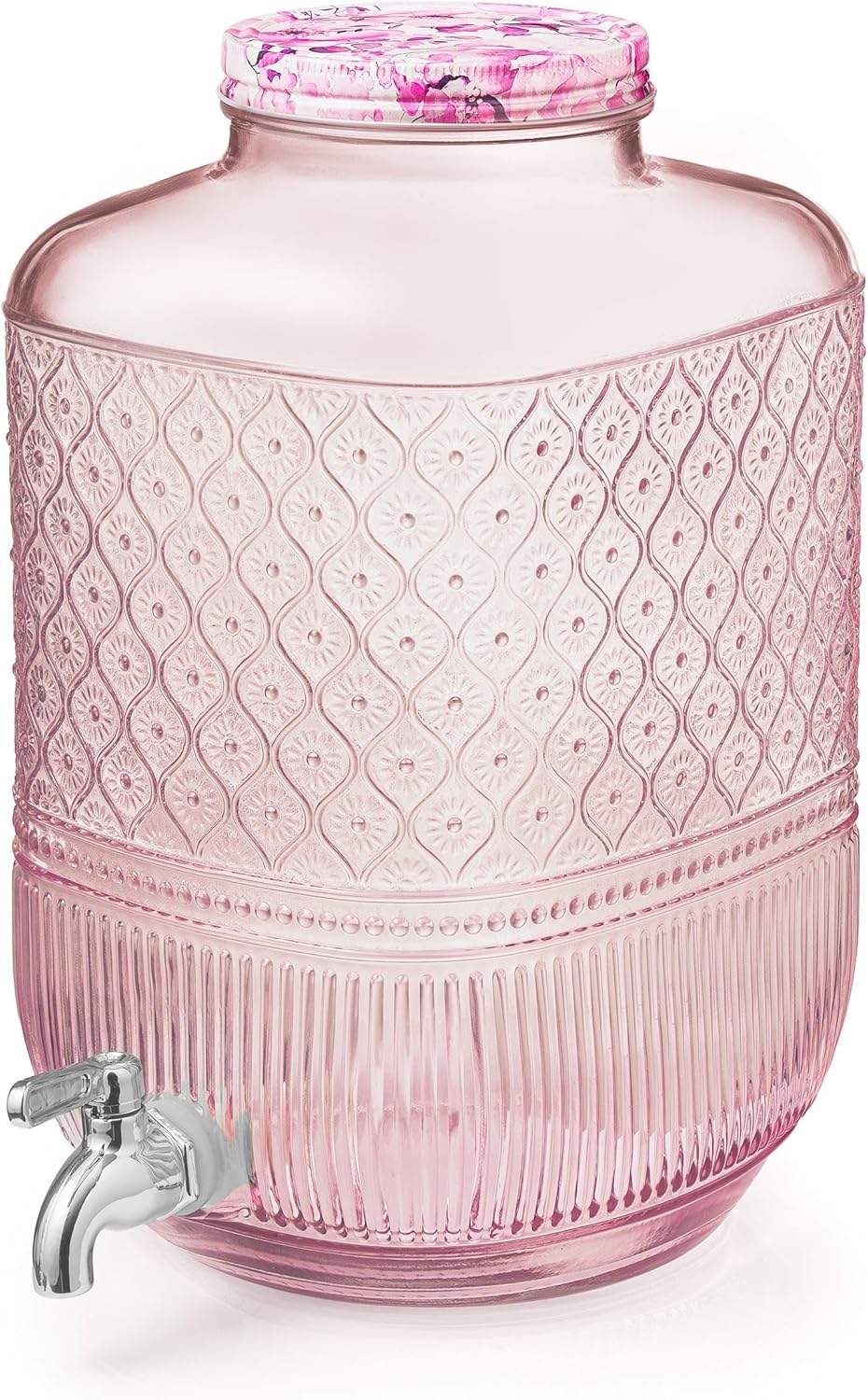 Godinger Drink Dispenser 2 Gallon, Large Glass Water Dispenser - (256oz) Blush
