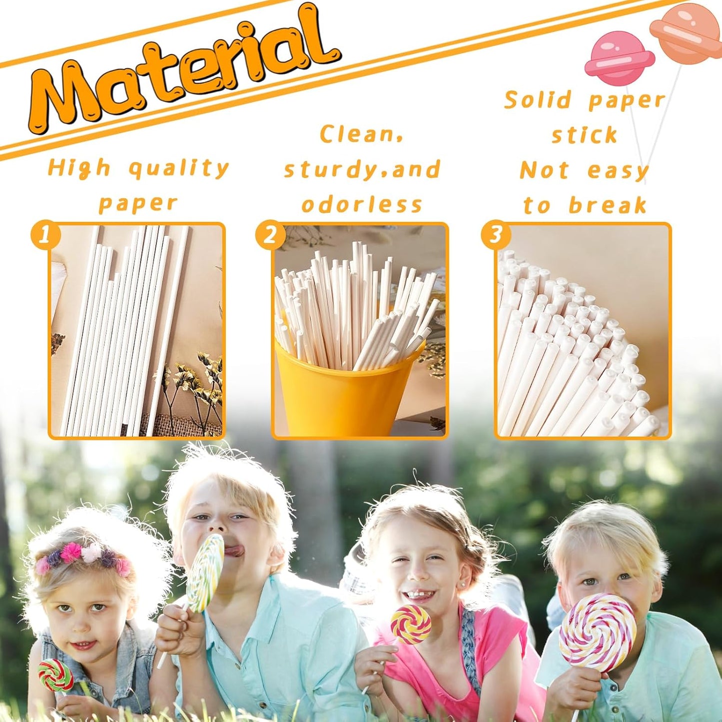 200 Count White Lollipop Sticks,6-Inch Paper Sticks Sucker Stick for Cake Pops,Cupcake Toppers,Candy Melt,Chocolate,Cookie,Dessert(Dia 3.5mm)