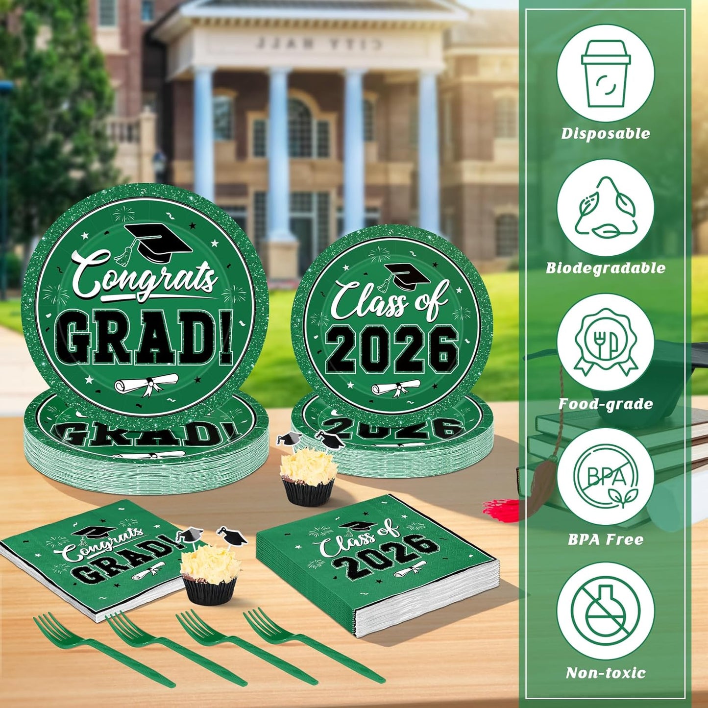 200Pcs Graduation Decorations 2026, Blue Graduation Plates and Napkins Party Supplies for 50 Guests, Disposable Grad Plates, Napkins, Dessert Plates and Forks for Grad Decor Wedding Birthday Supplies