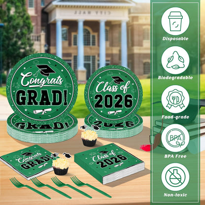 200Pcs Graduation Decorations 2026, Blue Graduation Plates and Napkins Party Supplies for 50 Guests, Disposable Grad Plates, Napkins, Dessert Plates and Forks for Grad Decor Wedding Birthday Supplies