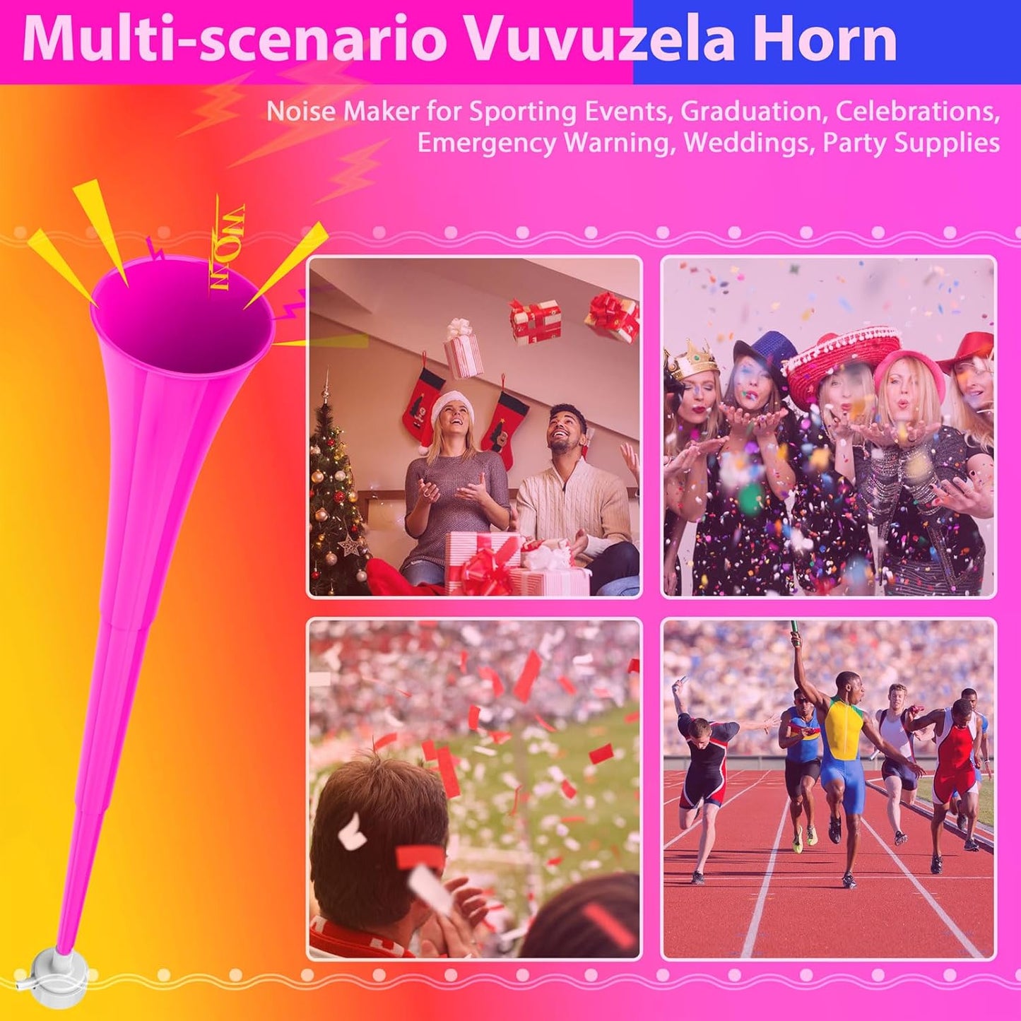 Collapsible Stadium Horn 24 Inch Vuvuzela Plastic Trumpet Blow Horns Noise makers for Sporting Events School Sports Football Games Party Supplies Favors Accessories (Black)