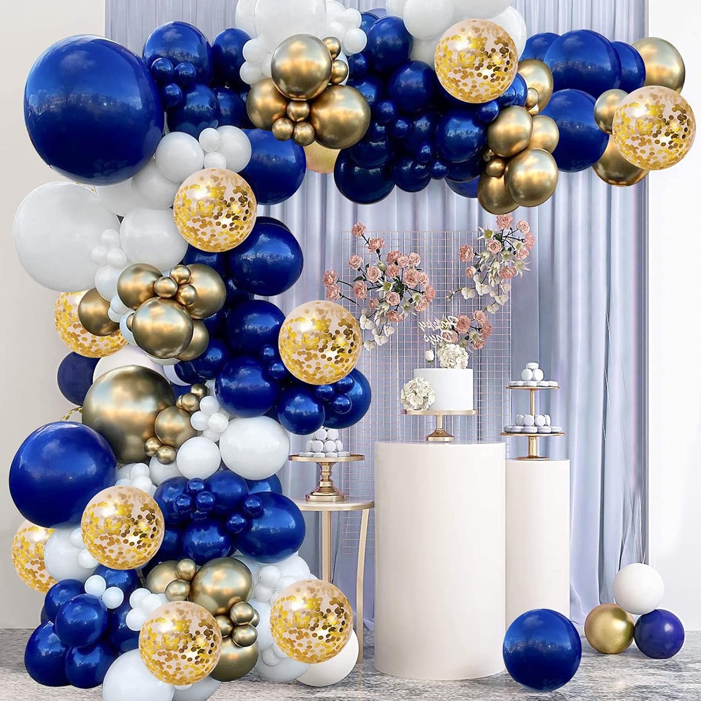 Zesliwy Navy Blue Silver Balloons Garland Kit, Navy Blue White Silver Confetti Balloons Arch Kit for Birthday Party Bridal Shower Wedding Graduation Class of 2025 Prom Decorations……