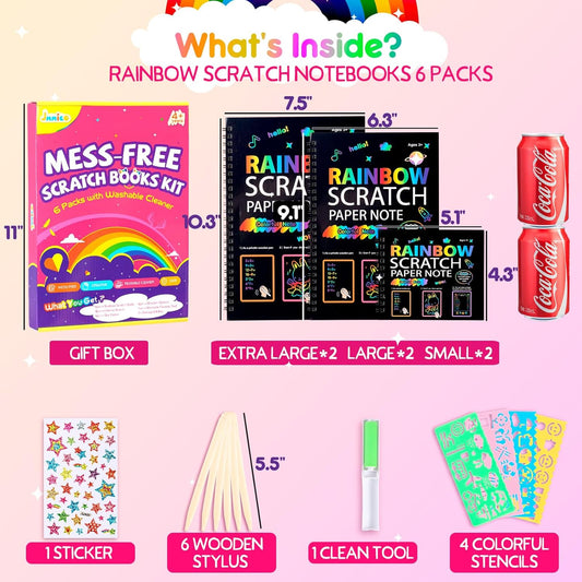 JMMICO Rainbow Scratch Paper,100 PCS Scratch Notes with Reusable Cleaner Tool, Crafts for Kids Ages 4-8, Classroom Prizes, Birthday Party Favors for Kids 3-5