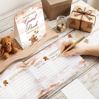 Fuyoooo 27 Pcs Safari Animal Baby Shower Guest Book Set Baby Shower Sign in Guest Floral Book Place Table Cards with Gold Pen Adhesive Photo Corner for Birthday Party