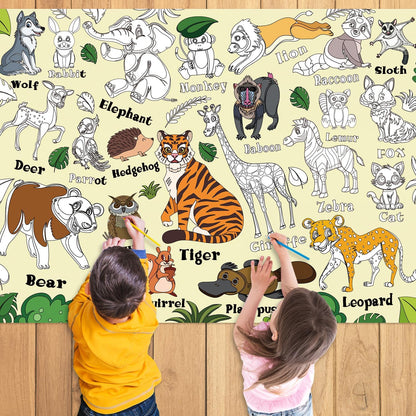 43.3x31.5 Summer Coloring Poster with Picture, Giant Cute Painting Poster, Large Coloring Tablecloth for Classroom Home Birthday Party Supplies Favor