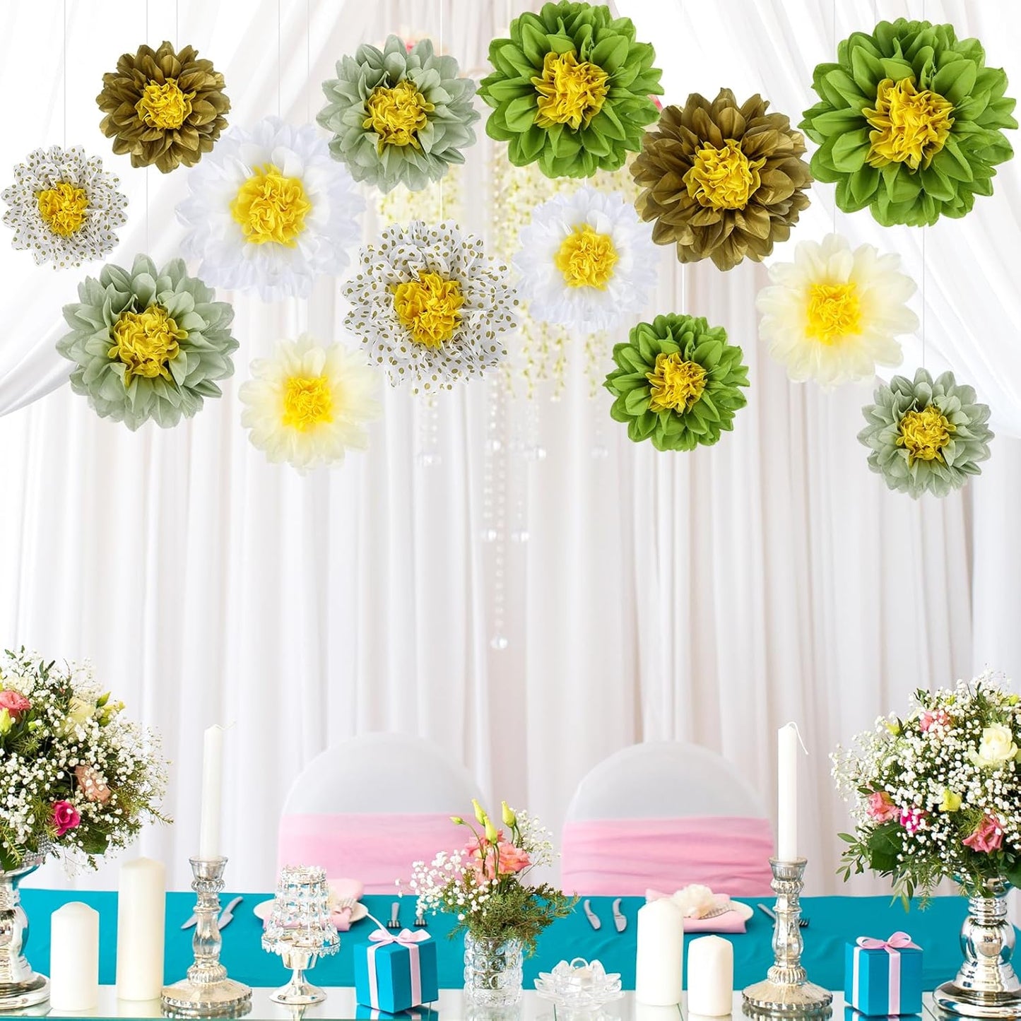 BestoFun 14 PCS Orange & Hot Pink Tissue Paper Flowers – Vibrant Party Decorations for Birthday, Baby Shower, Wedding, Fiesta, and Holiday Events