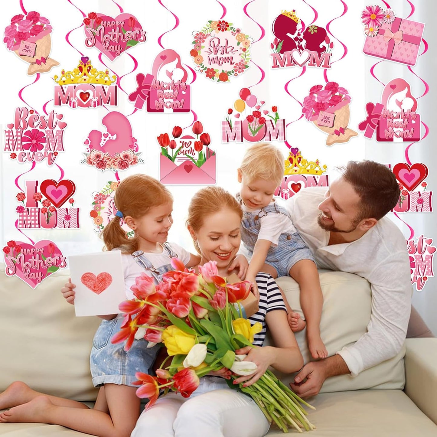 40Pcs Spring Summer Hanging Swirl Decorations, Flowers Sunflower Ceiling Hanging Swirls Floral Swirls Streamers for Spring Summer Mother's Day Baby Shower Birthday Wedding Party Decor