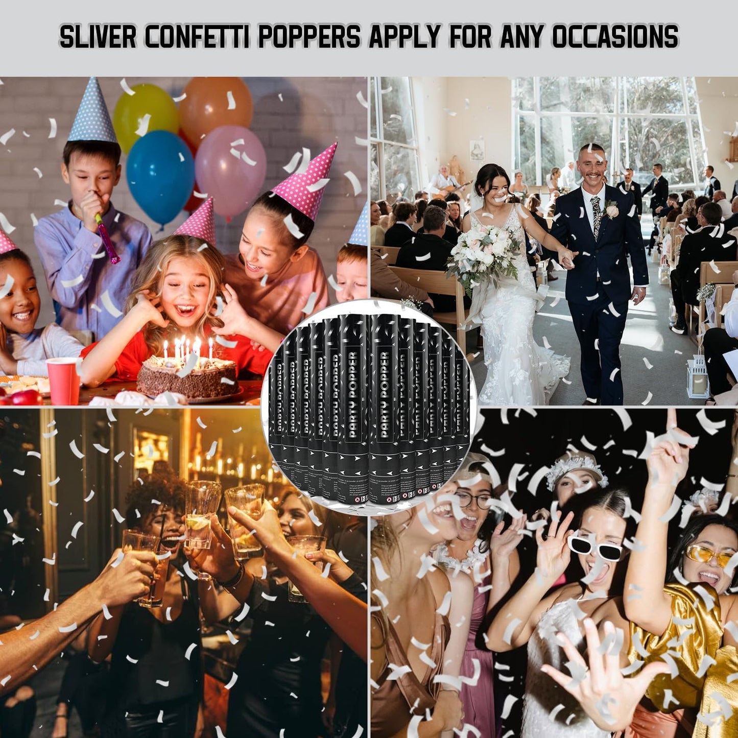 Confetti Cannon Gold Party Poppers 12 Pack Party Cannon Confetti Shooters for Celebrations Wedding Birthday Graduation Golden Foil 12 inch Confetti Poppers for Christmas New Year Eve Parties Supply