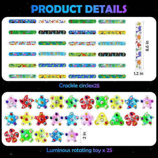SCIONE 25 Pack Light Up Slap Bracelets for Kids, Dinosaur Party Favors for Kids 4-8-12, Valentine Goodie Bag Stuffers, Glow in The Dark supplies, treasure box toys for classroom