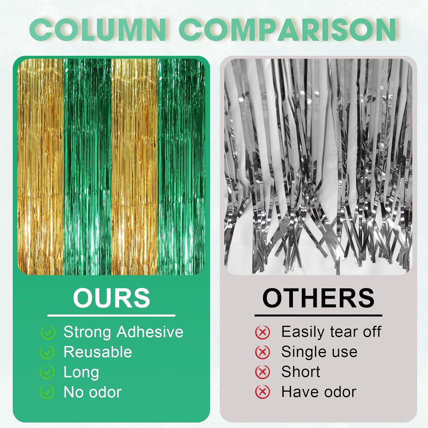 Voircoloria 3 Pack 3.3x8.2 Feet Gold Foil Fringe Backdrop Curtains, Tinsel Streamers, Fringe Backdrop for 2025 New Years Eve, Graduation, Birthday, Baby Shower, Gender Reveal, Disco Party - Colors A