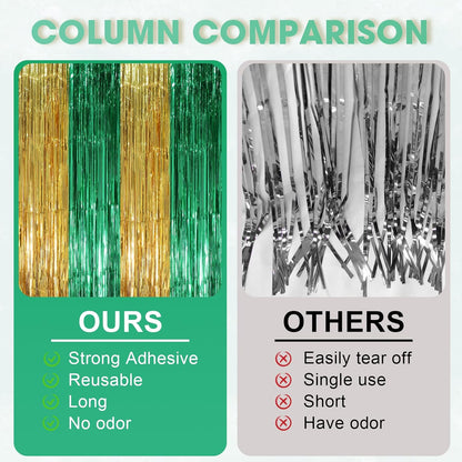 Voircoloria 3 Pack 3.3x8.2 Feet Gold Foil Fringe Backdrop Curtains, Tinsel Streamers, Fringe Backdrop for 2025 New Years Eve, Graduation, Birthday, Baby Shower, Gender Reveal, Disco Party - Colors A