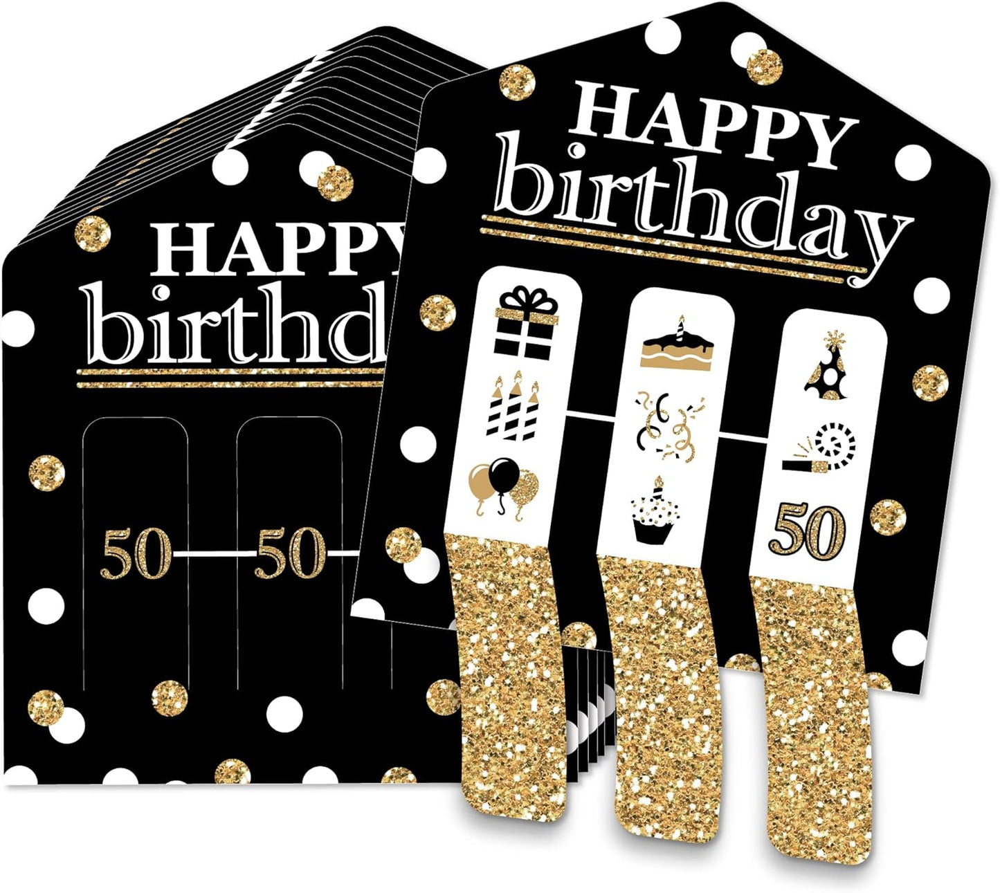 Big Dot of Happiness Adult Happy Birthday - Gold - Birthday Party Game Pickle Cards - Pull Tabs 3-in-a-Row - Set of 12
