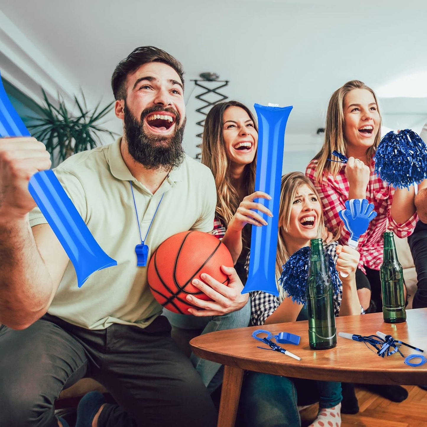 Yunsailing 96 Pcs Homecoming Noisemakers Team Spirit Accessories for Game Day Include Hand Clappers Cheerleading Pom Pom Thunder Stick Cheer Party Blower Plastic Whistle for Sport Fans(Gold)
