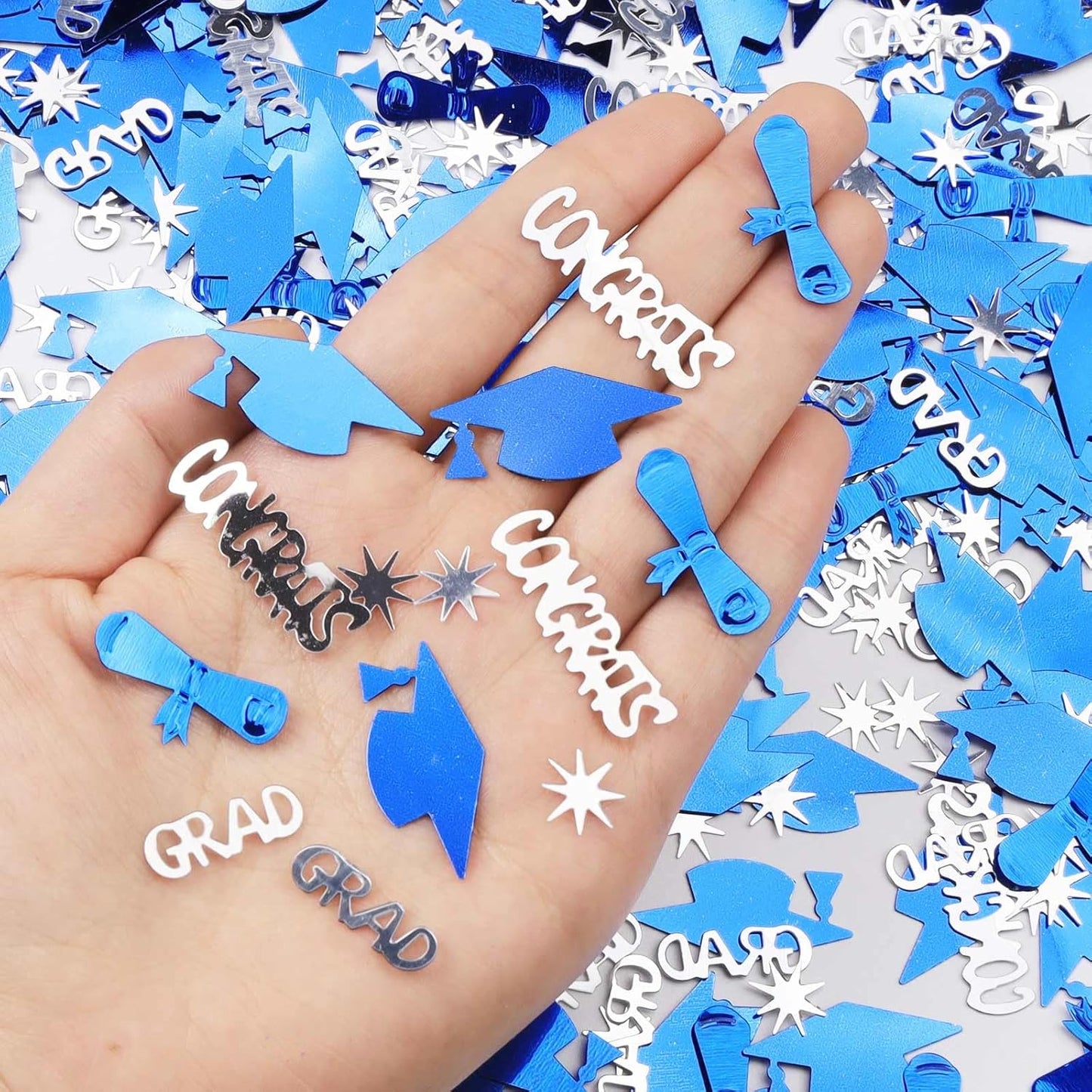 Silver and Blue Graduation Confetti 2026, 1000 Pcs Class of 2026 Table Centerpiece Grad Confetti for 2026 Graduation Party Decorations Supplies