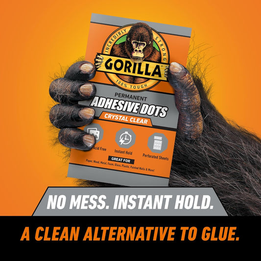 Gorilla Permanent Adhesive Dots, Double-Sided, Clear, 0.5" Diameter, 150 Pieces (Pack of 1) - No Mess, Photo Safe