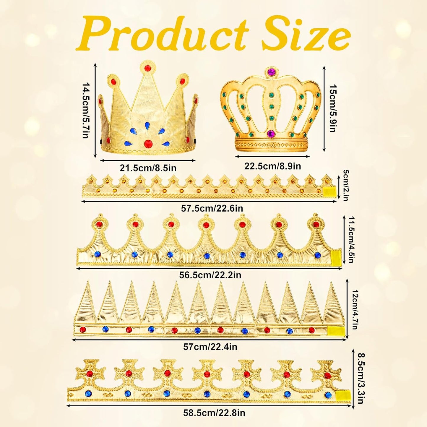 6 Pcs King Crowns for Men, Golden King Crown & Queen Tiara Set, Party Plastic Crown, Birthday Party Ball Headwear and Clothing Accessories