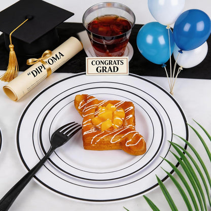 WELLIFE 350-Piece Gold Disposable Plates and Cutlery Set - Premium 10.25" Dinner Plates, 7.5" Dessert Plates, 9oz Cups & Cutlery for Weddings, Catering Events - 50 Guest Service - Elegant & Sturdy