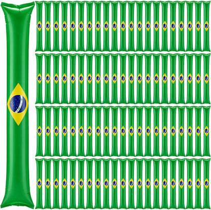 Foilswirl 100 Pcs Inflatable Cheer Sticks USA Flag Thunder Boom Sticks Patriotic Cheerleading Spirit Noise Makers for Soccer Games Sports Events 4th of July Parades Carnival Party Supplies