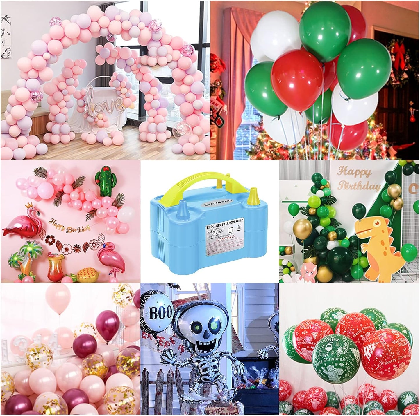 Growsun Balloon Pump Electric 110V 600W Balloon Garland Arch Kit Air Blower Inflator for Party Balloons Decoration Baby Shower Tape Strip Include