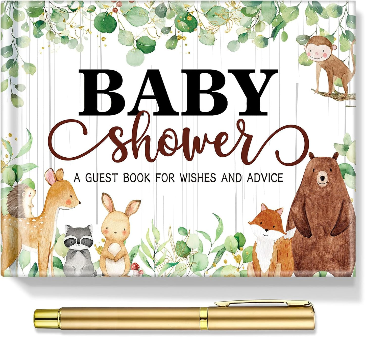 Fuyoooo 27 Pcs Safari Animal Baby Shower Guest Book Set Baby Shower Sign in Guest Floral Book Place Table Cards with Gold Pen Adhesive Photo Corner for Birthday Party
