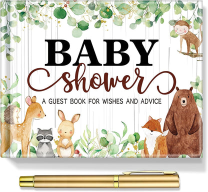 Fuyoooo 27 Pcs Safari Animal Baby Shower Guest Book Set Baby Shower Sign in Guest Floral Book Place Table Cards with Gold Pen Adhesive Photo Corner for Birthday Party
