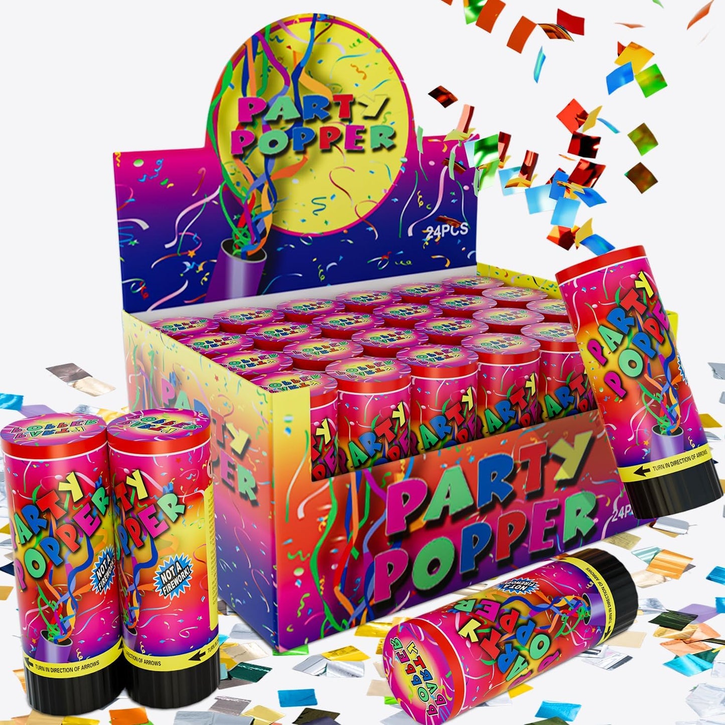 Small Confetti Cannon 24 Pack Mini Confetti Poppers Multicolor Party Poppers Confetti Small Party Confetti for Kids Ideal for Weddings Birthdays Graduations Baby Shower Christmas New Years