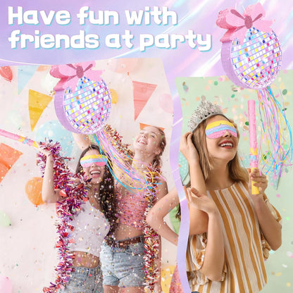 Rock and Roll Skeleton Piñata with Headphones Design Blindfold Hitting Stick Confetti for Music Themed Birthday Party (15.56 x 13.19 x 2.76 inch)