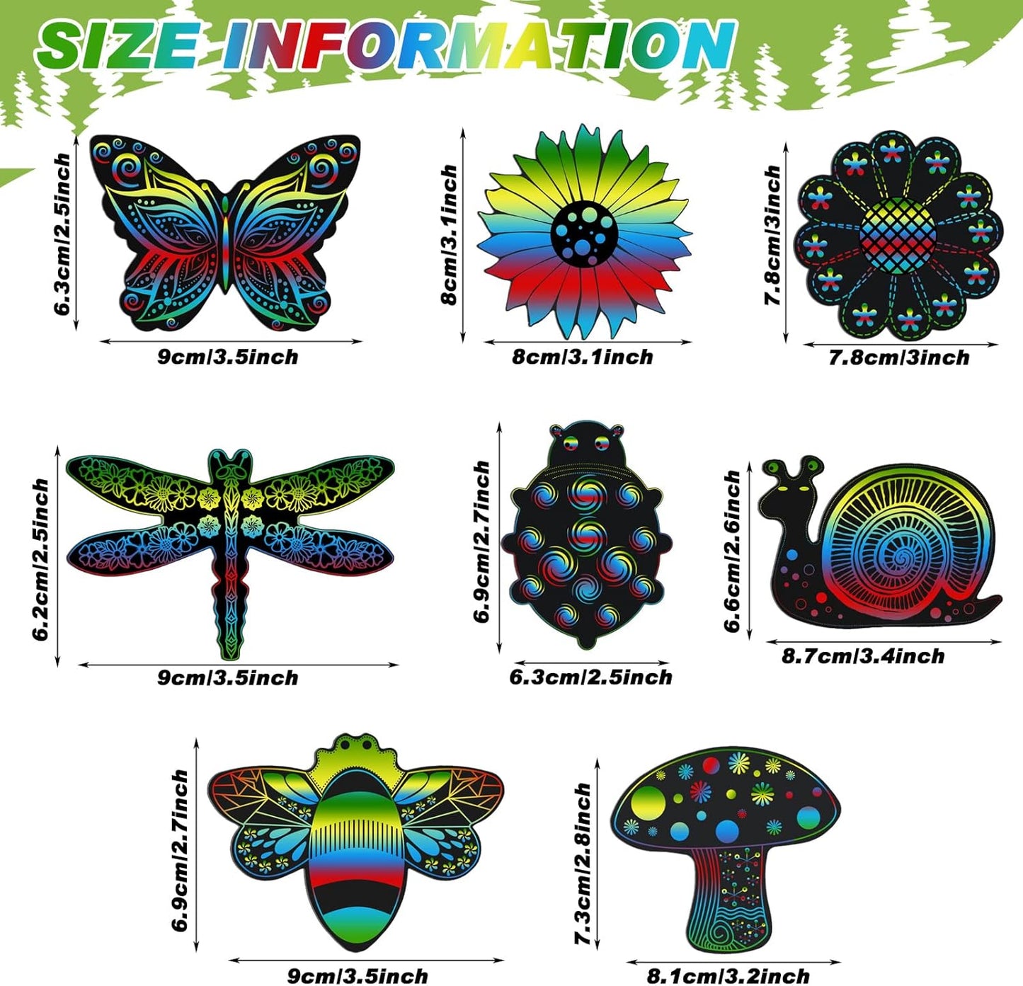 Eaasty 24 Pieces Animal Scratch Cards Butterfly Scratch Crafts Art Card Rainbow Spring Art Party Supplies for DIY Crafts Home Decoration Project, 8 Styles