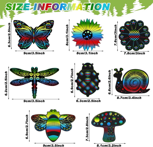 Eaasty 24 Pieces Animal Scratch Cards Butterfly Scratch Crafts Art Card Rainbow Spring Art Party Supplies for DIY Crafts Home Decoration Project, 8 Styles