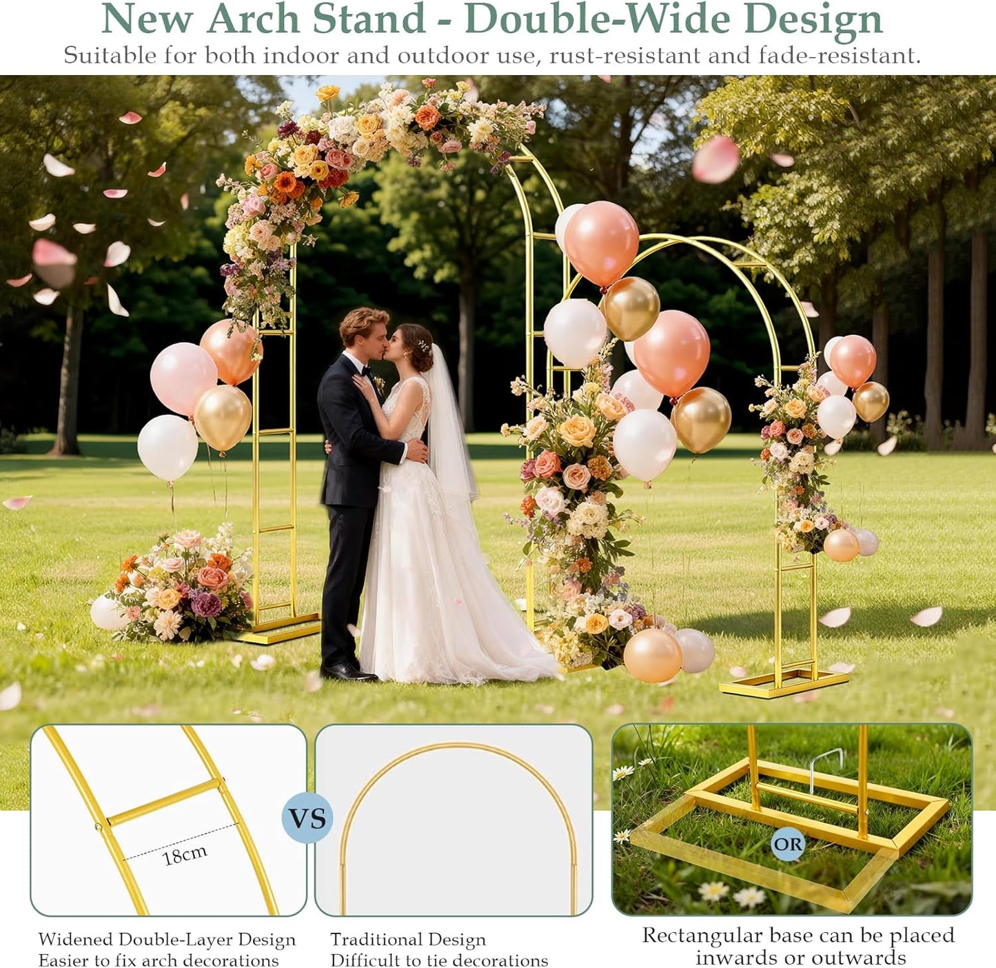 WellSign Wedding Arch Backdrop Stand 7.2FT, 6FT Set of 2, Gold Metal Balloon Arch kit Stand for Gender Reveal Ceremony Engagement Anniversary Bridal Valentine Party Event Decoration
