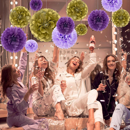 Tissue Paper Pom Poms, Pink Tissue Paper Flowers, Hanging Flower Balls for Weddings Fiesta Parties Birthday Baby Showers Classroom Bridal Shower Decoration (18Piece Set-6/10/12/14Inch)