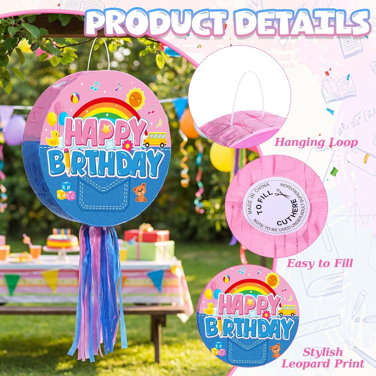 Jexine Birthday Block Piñata Set Birthday Building Piñata with Blindfold, Bat, Stick Blocks Party Supplies for Carnival Fiesta Party Supplies Event Decoration