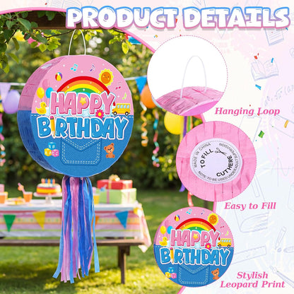 Jexine Birthday Block Piñata Set Birthday Building Piñata with Blindfold, Bat, Stick Blocks Party Supplies for Carnival Fiesta Party Supplies Event Decoration