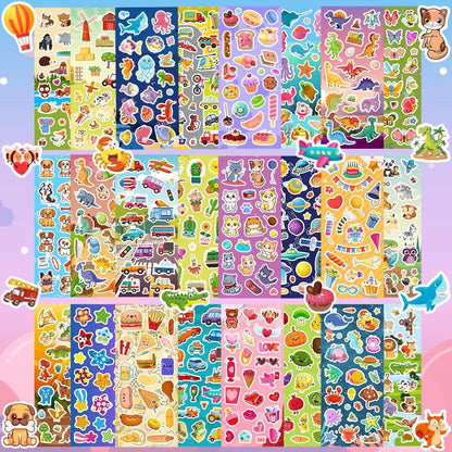 48 Sheets Stickers for Kids, Cute Stickers Variety Pack for Scrapbooking, Teachers Classroom Prizes, Goodie Bag Stuffers Including Animals, Cars, Dinosaurs, Fishes, Hearts, Stars and More