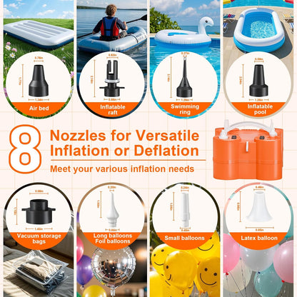 FLSEPAMB Electric Balloon Pump, 3-in-1 Portable Electric Air Balloon Blower Machine Balloon Pump 2 Motor Dual Nozzle Balloon Inflator for Latex 260Q Long Foil Balloons Swimming Rings Air Beds